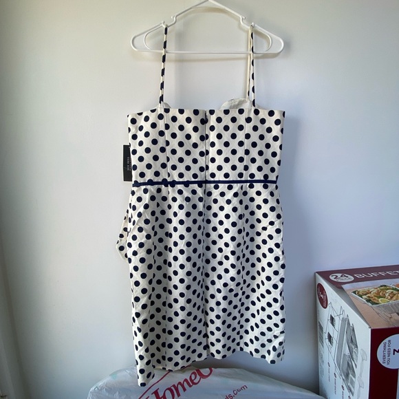 Teri Jon by Rickie Freeman Blue White Polka Dot Dress Size 16 - Picture 3 of 10